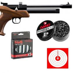 Pistolet Artemis CP1 Multi Shot CAL 5.5 + Chargeur 9 coups +250 Plombs Gamo + 5 Co2+ Cibles