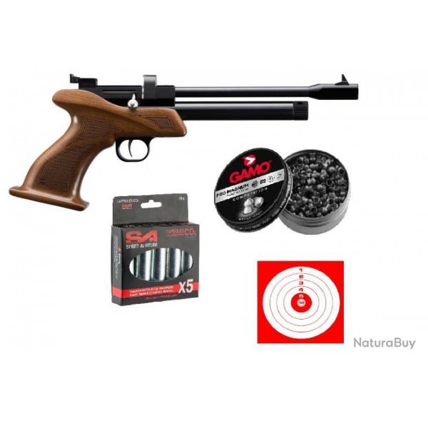 Pistolet Artemis CP1 Multi Shot CAL 5.5 + Chargeur 9 coups +250 Plombs Gamo + 5 Co2+ Cibles