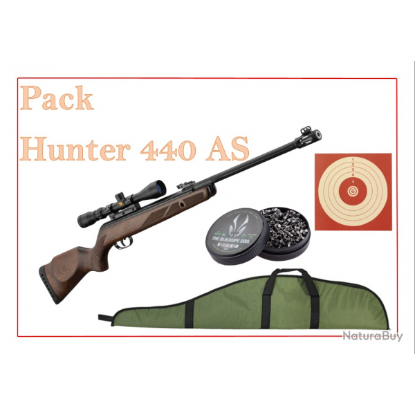 Pack Carabine 19,9J GAMO Hunter 440 AS + lunette 3-9 x 40 WR + 100 Cibles + 500 Plombs + Fourreau