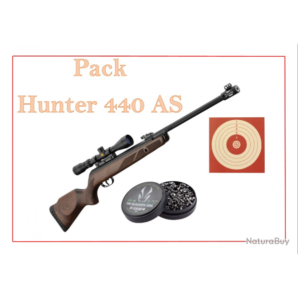 Pack Carabine 19,9J GAMO Hunter 440 AS + lunette 3-9 x 40 WR + 100 Cibles + 500 Plombs