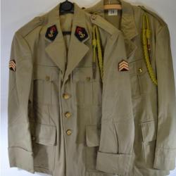 Lot x 2 veste troupes de marine TDM Armée Française, uniforme Algérie ? Fourragère