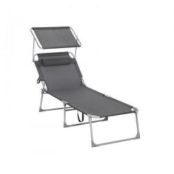 Chaise longue bain de soleil grand modèle 200 cm charge 150 kg avec appui tête dossier et parasol i
