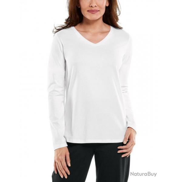 T Shirt anti UV pour femme col en V Manches longues Morada Blanc Blanc