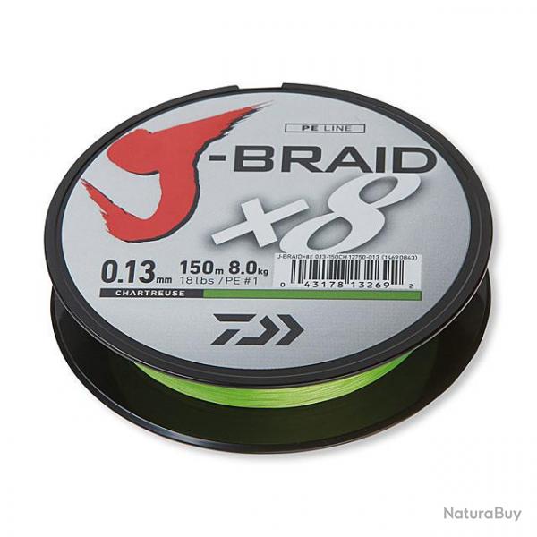 Tresse Daiwa J-Braid X8 Chartreuse 150m 0.25