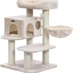 Arbre à chat avec plate forme d'observation hamac grande grotte troncs épais en sisal stable 112 cm