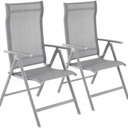 Lot de 2 chaises de jardin pliables sièges d'extérieur cadre en aluminium robuste dossier réglable