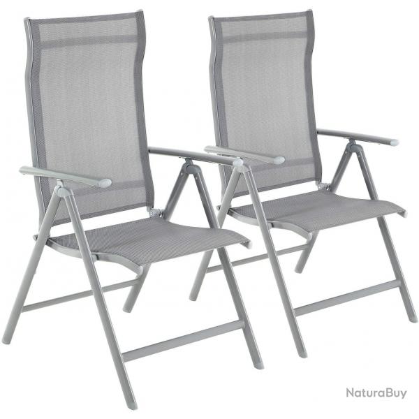 Lot de 2 chaises de jardin pliables siges d'extrieur cadre en aluminium robuste dossier rglable