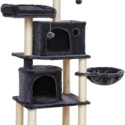 Arbre à chat multi-niveaux grande capacité griffoir 2 niches colonnes renforcées tour à chats haute