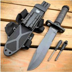 Couteau de Survie S-TEC Survival Lame Acier Inox Manche Etui Affuteur Boussole Sifflet STT22188GN2