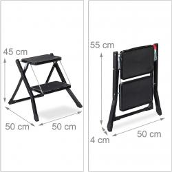 Escabeau pliable 2 marches échelle peu encombrante antidérapant en fer noir 13_0000998