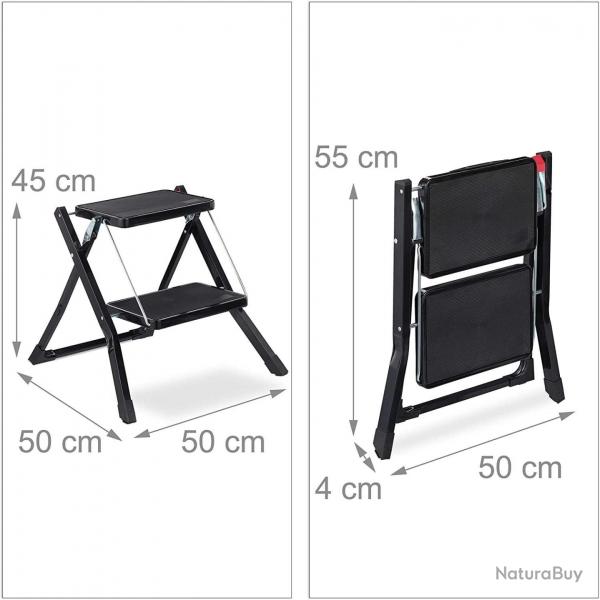 Escabeau pliable 2 marches chelle peu encombrante antidrapant en fer noir 13_0000998
