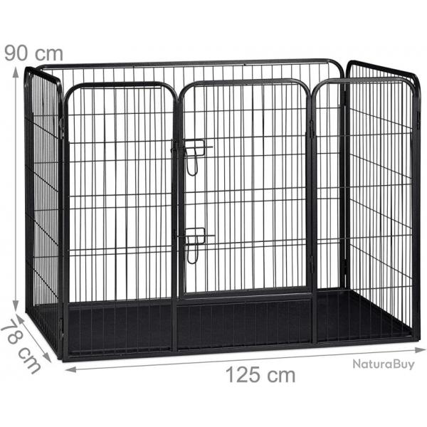 Enclos cage pour chien avec sol 90 x 125 x 78 cm noir 13_0000965