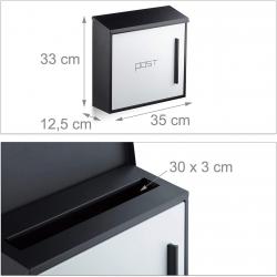 Boîte aux lettres murale moderne en acier bicolore design 35 cm noir blanc 13_0000471_3