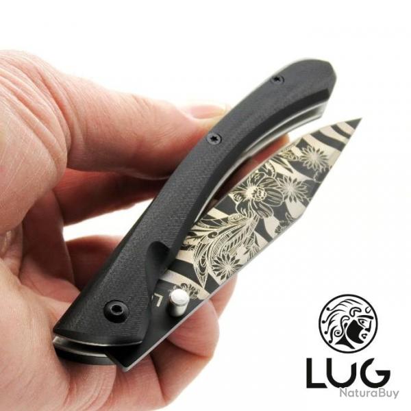Couteau C63 FLEURS  BLACK TITANIUM manche G10 Noir, liner-lock, couteau LUG