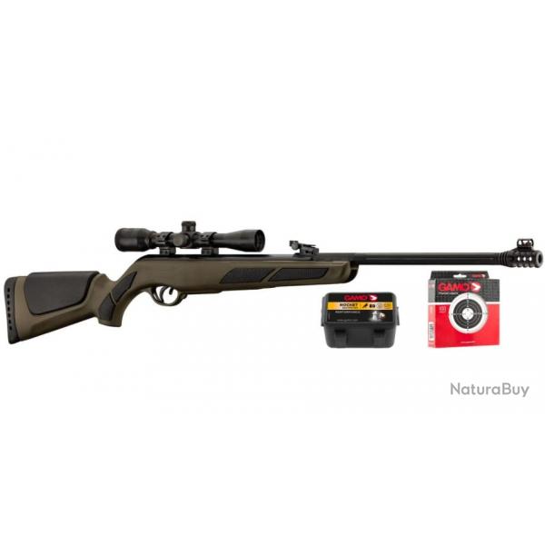 Carabine Gamo Shadow DX Green Storm cal 4.5mm 19.9 joules + lunette 4x32 + 150 plombs + 50 cibles