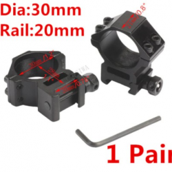 Paire de colliers de montage rail 20mm Picatinny / Weaver - Diamètre 30mm