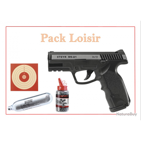 Pistolet CO2 STEYR M9-A1 + 1500 Plombs Ronds + 100 cibles + 5 capsules CO2 "Pack Loisir"