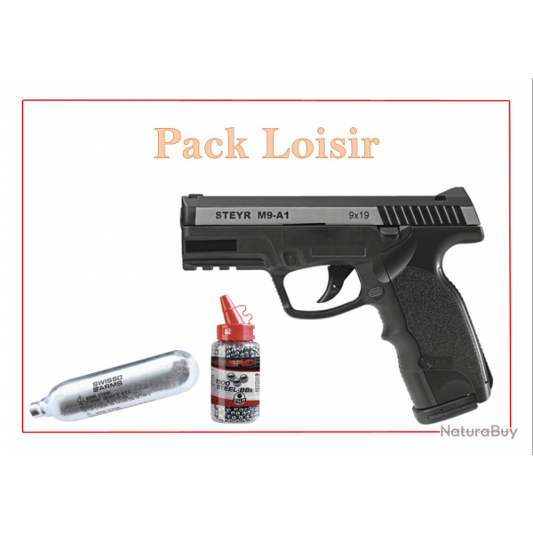 Pistolet CO2 STEYR M9-A1 + 1500 Plombs Ronds + 5 capsules CO2 "Pack Loisir"