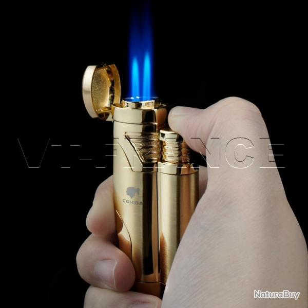 Briquet Chalumeau Cigare Cohiba 2 Torche, Couleur: Or