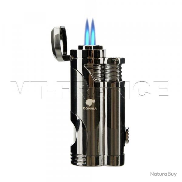 Briquet Chalumeau Cigare Cohiba 2 Torche, Couleur: Gris