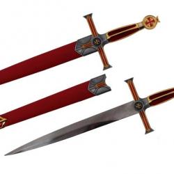 Dague Templière d'apparat rouge de 54 cm  avec fourreau