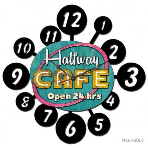 Horloge vintage 3D / belle Enseigne Halfway Caff