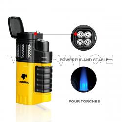 Briquet Chalumeau Cigare Cohiba 4 Torches, Couleur: Jaune A