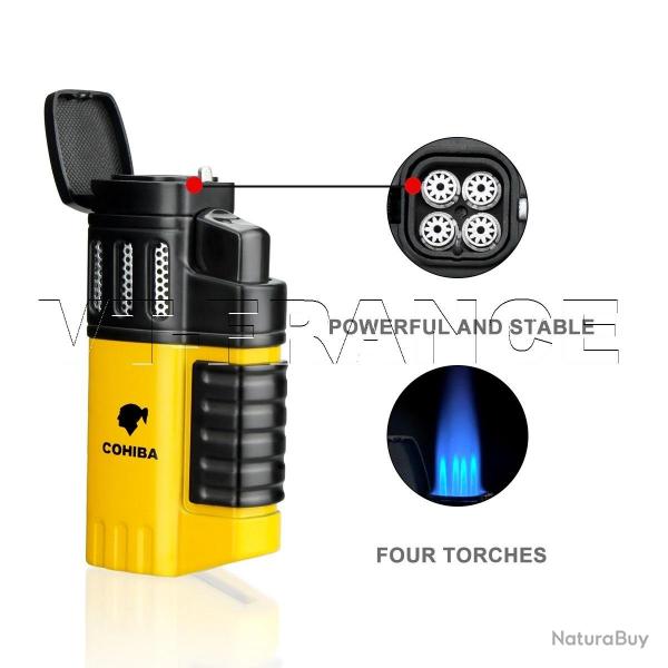 Briquet Chalumeau Cigare Cohiba 4 Torches, Couleur: Jaune A