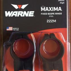 WARNE 222 M colliers lunette 34mm HIGH NEUF Maxima fixed scope ring acier noir mate