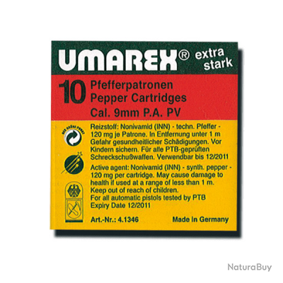 Boîte de 10 cartouches 9 mm PA à poivre