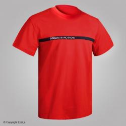 T shirt SECURITE INCENDIE rouge bande marine ROUGE