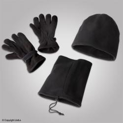Pack Hiver taille unique : bonnet / gants / tour de cou polaire noir