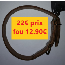 collier chien cuir marron 45 cm x 1.8   anneaux métal  belle qualité        21440