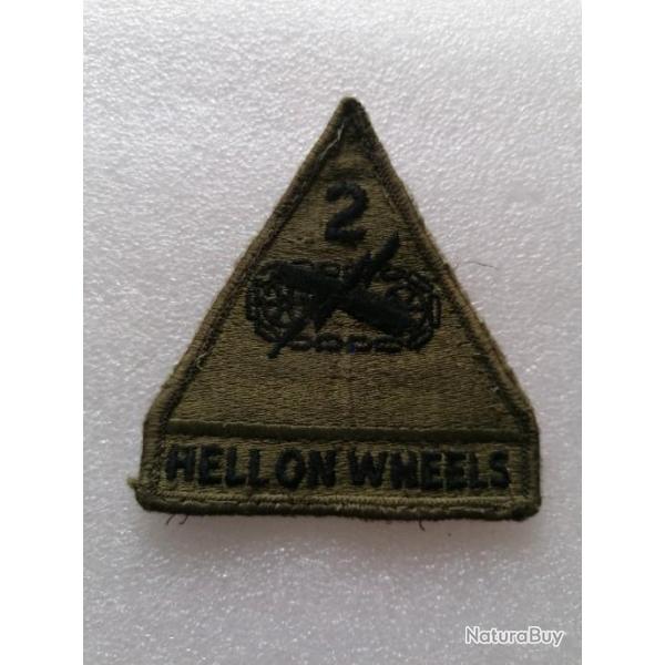 Patch armee us 2nd ARMORED DIVISION HELL ON WHEELS kaki ORIGINAL