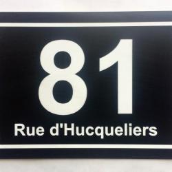 numéro de maison et nom de rue personnalisé plaque pvc format 150 x 200 mm fond NOIRE
