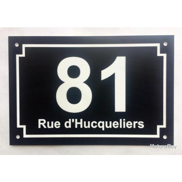 numro de maison et nom de rue personnalis plaque pvc format 150 x 200 mm fond NOIRE