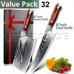 Set Couteau Japonais Cuisine Pro Gyuto Inox Style Damas, Modele: Pack 32