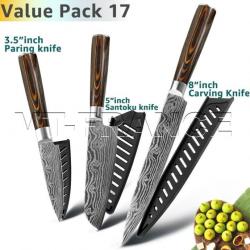 Set Couteau Japonais Cuisine Pro Gyuto Inox Style Damas, Modele: PACK 17.