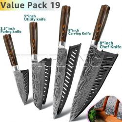 Set Couteau Japonais Cuisine Pro Gyuto Inox Style Damas, Modele: PACK 19