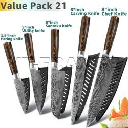 Set Couteau Japonais Cuisine Pro Gyuto Inox Style Damas, Modele: PACK 21