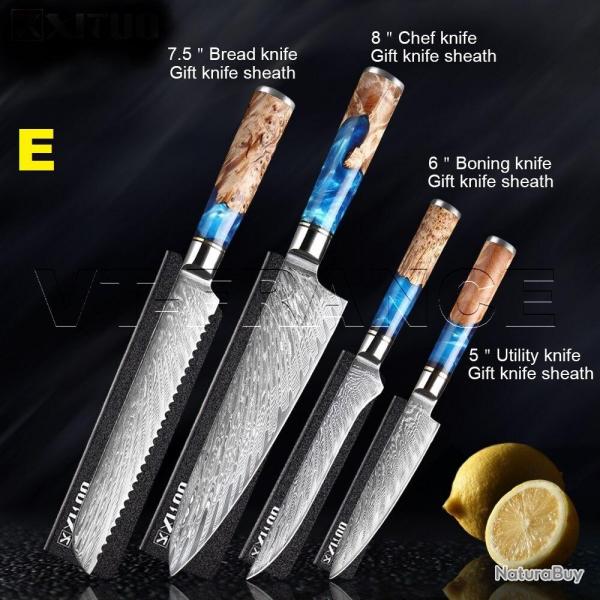 Couteau Cuisine Pro Lame Damas Japon 67 Couches, Modele: E