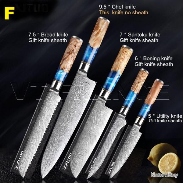 Couteau Cuisine Pro Lame Damas Japon 67 Couches, Modele: F