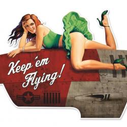 Enseigne plaque vintage 3D / pin up verte Keep em flying