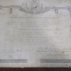 brevet Ordre royal légion d'honneur reçu 1807 confirmé Louis XVIII 1824 Isère Napoléon Restauration