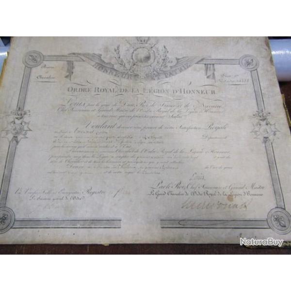 brevet Ordre royal lgion d'honneur reu 1807 confirm Louis XVIII 1824 Isre Napolon Restauration