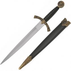 Dague couteau Templière doré avec fourreau de 34 cm