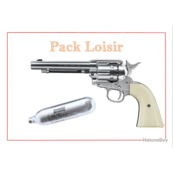 REVOLVER CO2 SINGLE ACTION ARMY BLANC + 5 capsules de CO2 "Pack Loisir"
