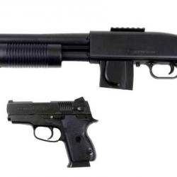Réplique airsoft Pack Mossberg 500 grip model + pistol 45 tactical kit cybergun