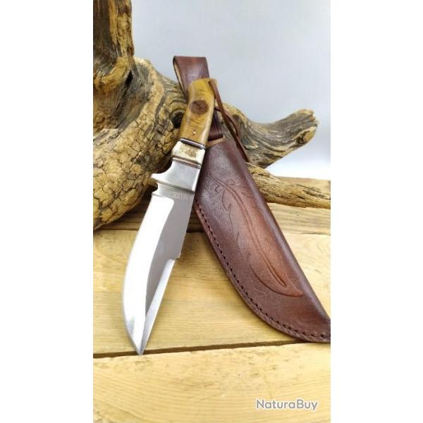 Couteau Skinner MARBLES Lame acier inoxydable Manche en bois et os de cerf Etui en cuir MR60807N