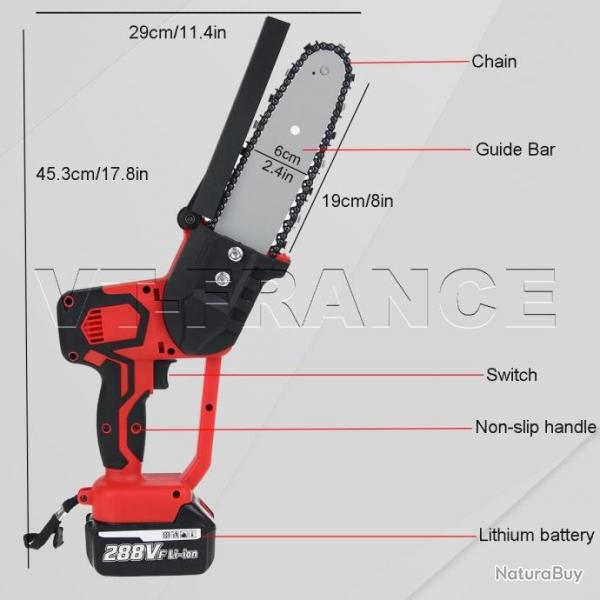 Tronconneuse Electrique Sans Fil PRO 288v, Modele: Rouge 1 Batterie